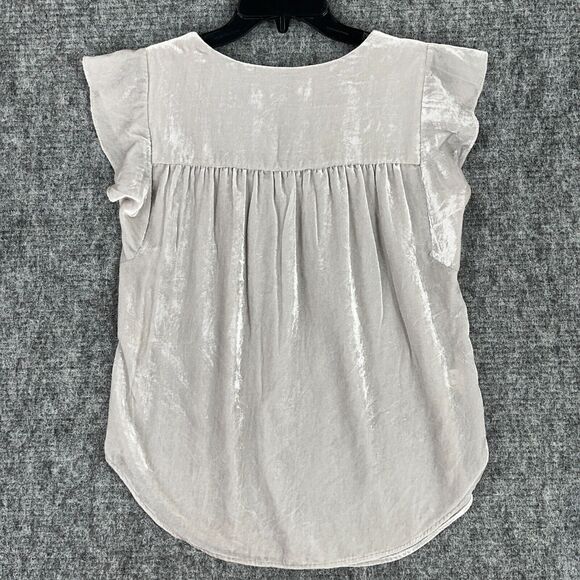 LOFT Shirt Womens S Gray Metallic Blouse Top Velvet Flutter Sleeve Chic Formal - Picture 2 of 8